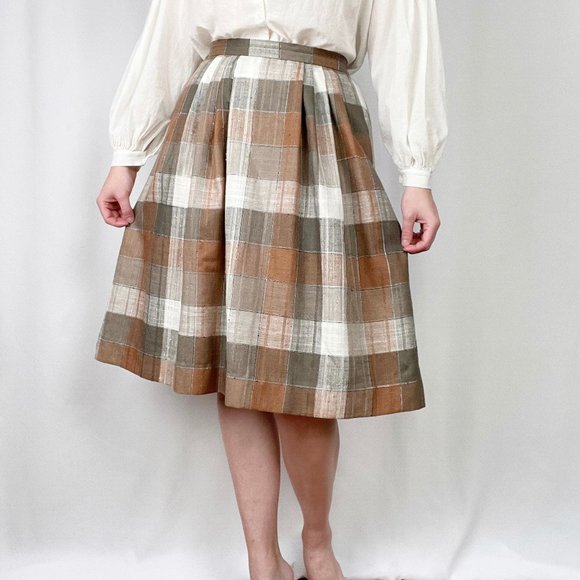 Vintage Union Made Plaid Pleated Midi Skirt High Rise Knit Preppy Tartan Pockets - Picture 8 of 8